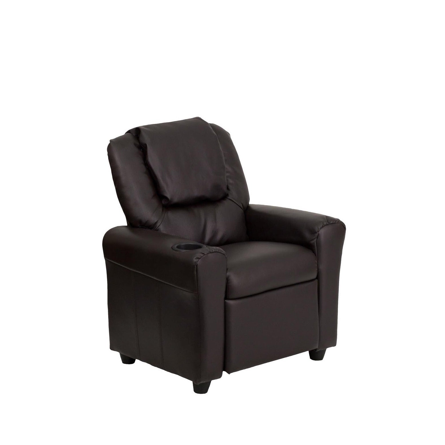 Brown LeatherSoft Kids Recliner with Cup Holder and Headrest