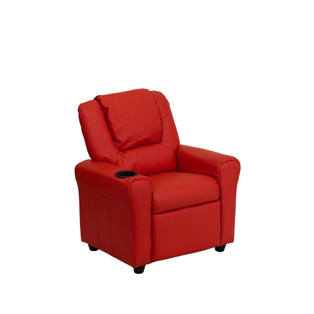 Red Vinyl Kids Recliner with Cup Holder and Headrest