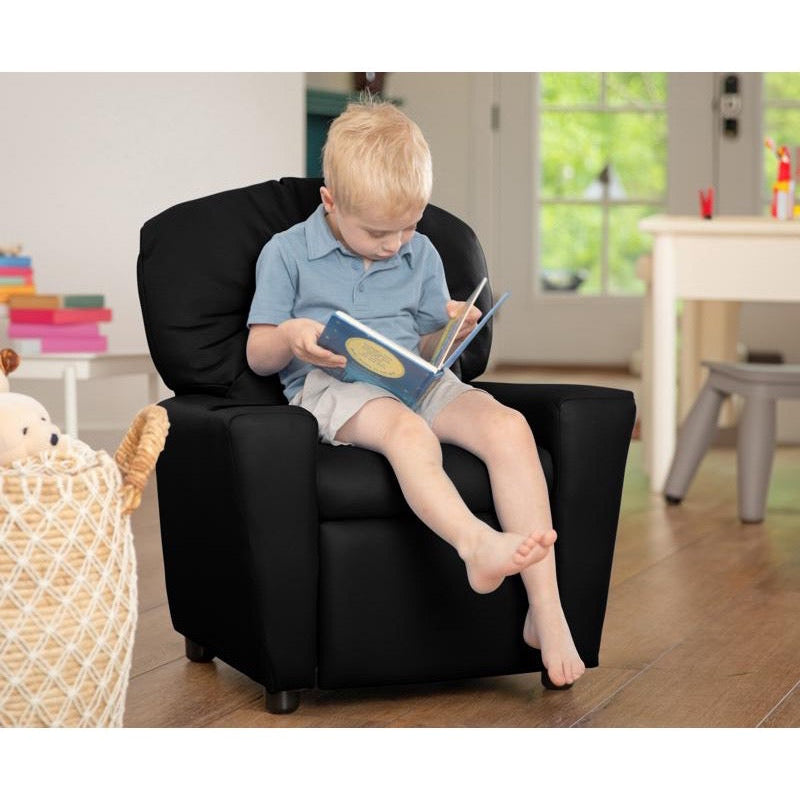 Black LeatherSoft Kids Recliner with Cup Holder