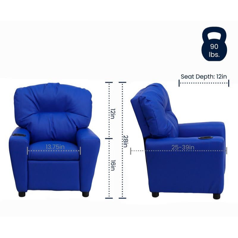 Blue Vinyl Kids Recliner with Cup Holder