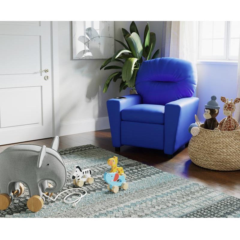Blue Vinyl Kids Recliner with Cup Holder