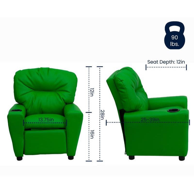 Green Vinyl Kids Recliner with Cup Holder