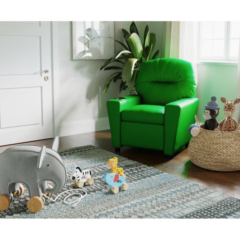 Green Vinyl Kids Recliner with Cup Holder