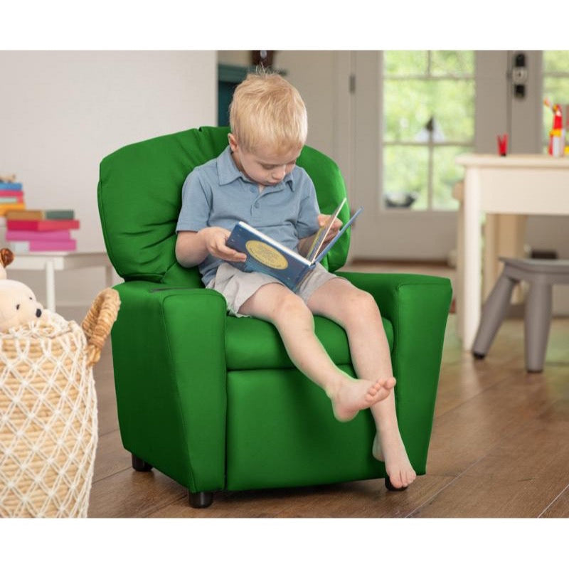 Green Vinyl Kids Recliner with Cup Holder