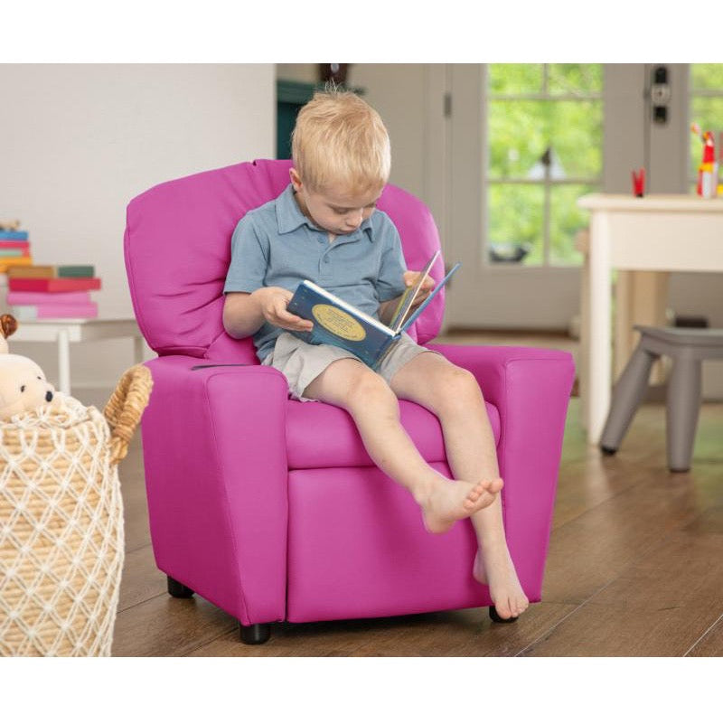 Hot Pink Vinyl Kids Recliner with Cup Holder
