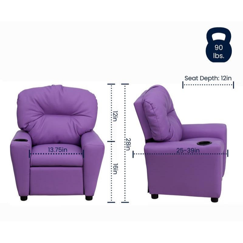 Lavender Vinyl Kids Recliner with Cup Holder
