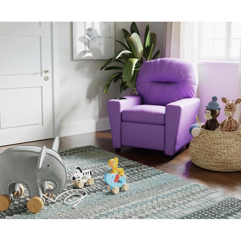 Lavender Vinyl Kids Recliner with Cup Holder
