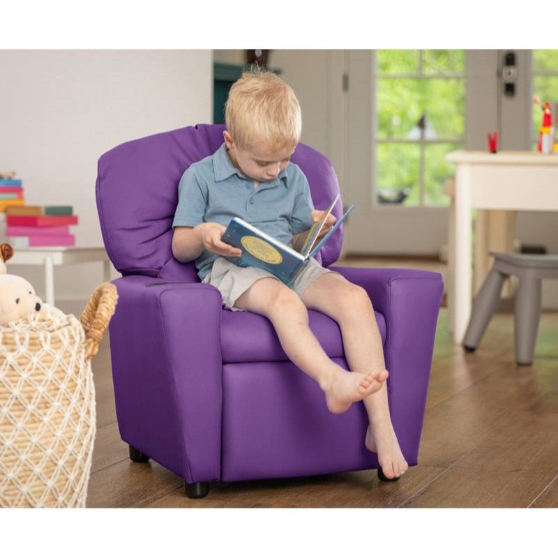 Lavender Vinyl Kids Recliner with Cup Holder