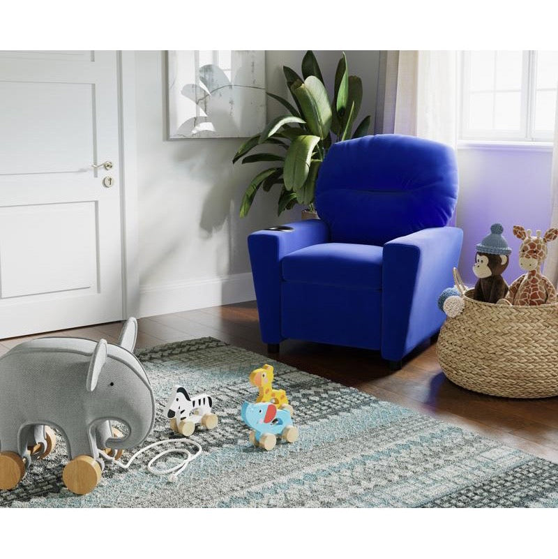 Blue Microfiber Kids Recliner with Cup Holder