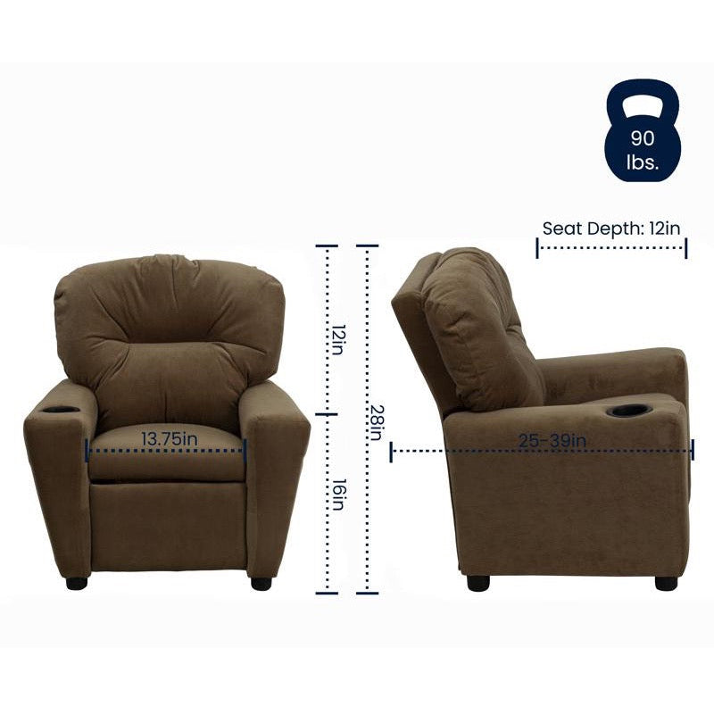 Brown Microfiber Kids Recliner with Cup Holder