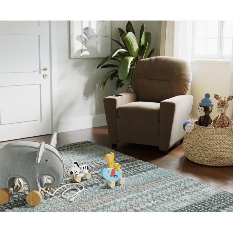 Brown Microfiber Kids Recliner with Cup Holder