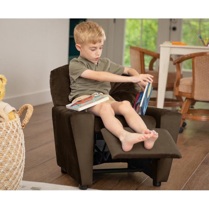 Brown Microfiber Kids Recliner with Cup Holder