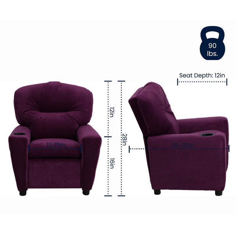 Purple Microfiber Kids Recliner with Cup Holder