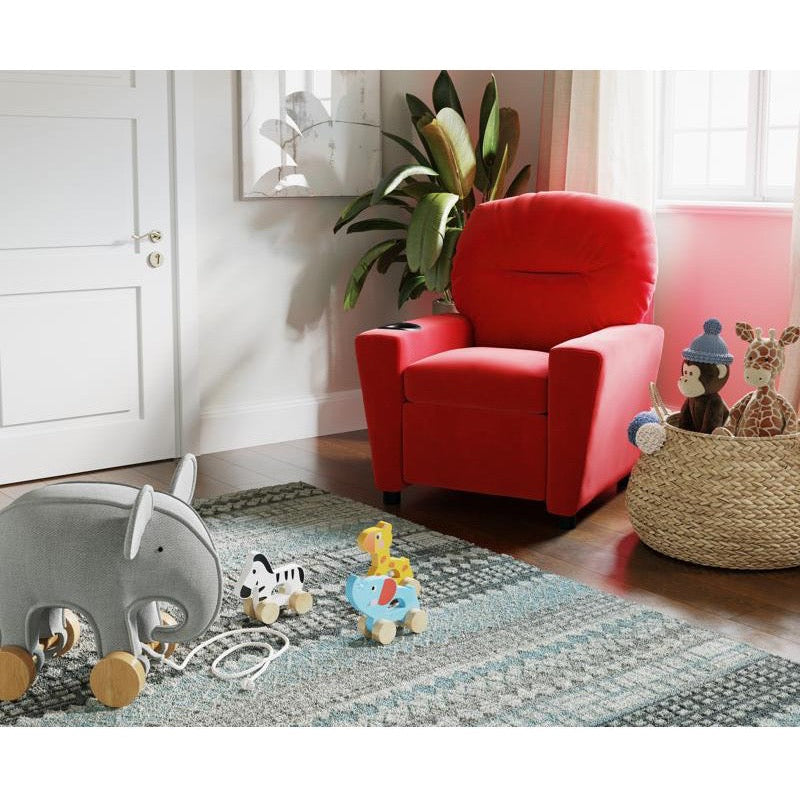 Red Microfiber Kids Recliner with Cup Holder
