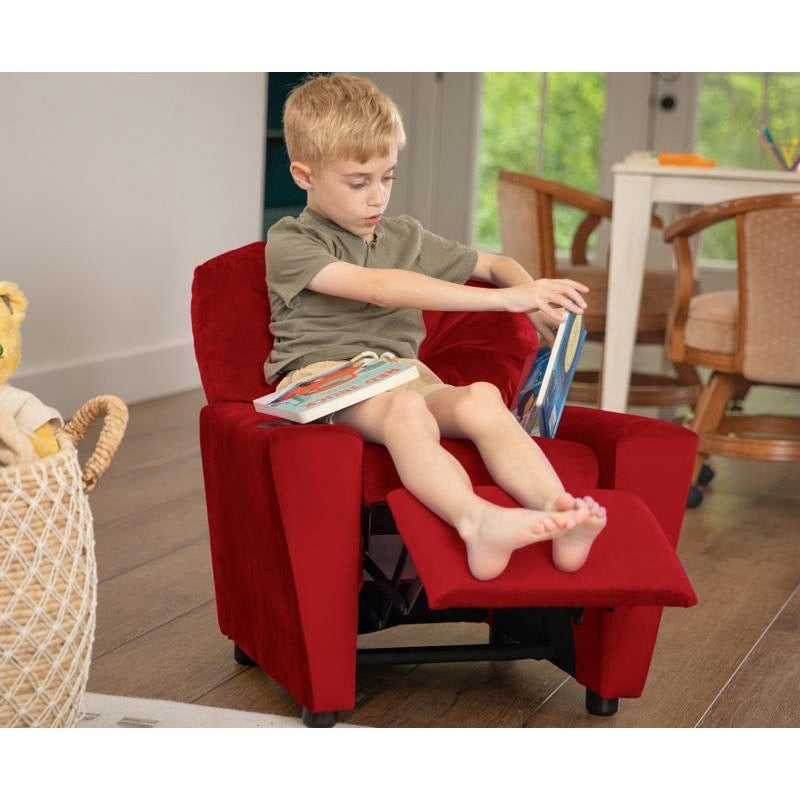 Red Microfiber Kids Recliner with Cup Holder