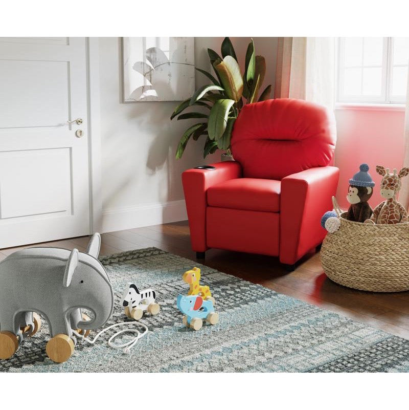 Red Vinyl Kids Recliner with Cup Holder