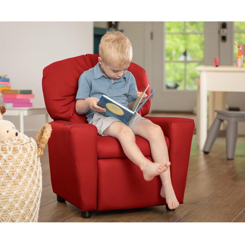 Red Vinyl Kids Recliner with Cup Holder