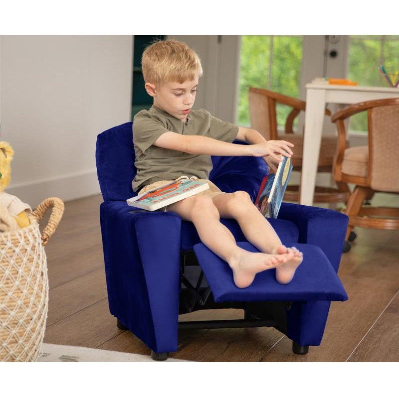 Blue Microfiber Kids Recliner with Cup Holder