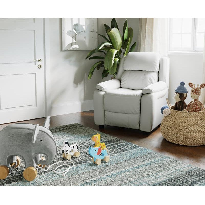 Padded White Vinyl Kids Recliner with Storage Arms