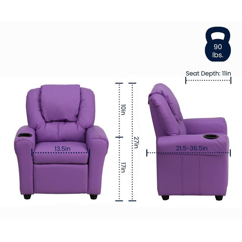 Lavender Vinyl Kids Recliner with Cup Holder and Headrest