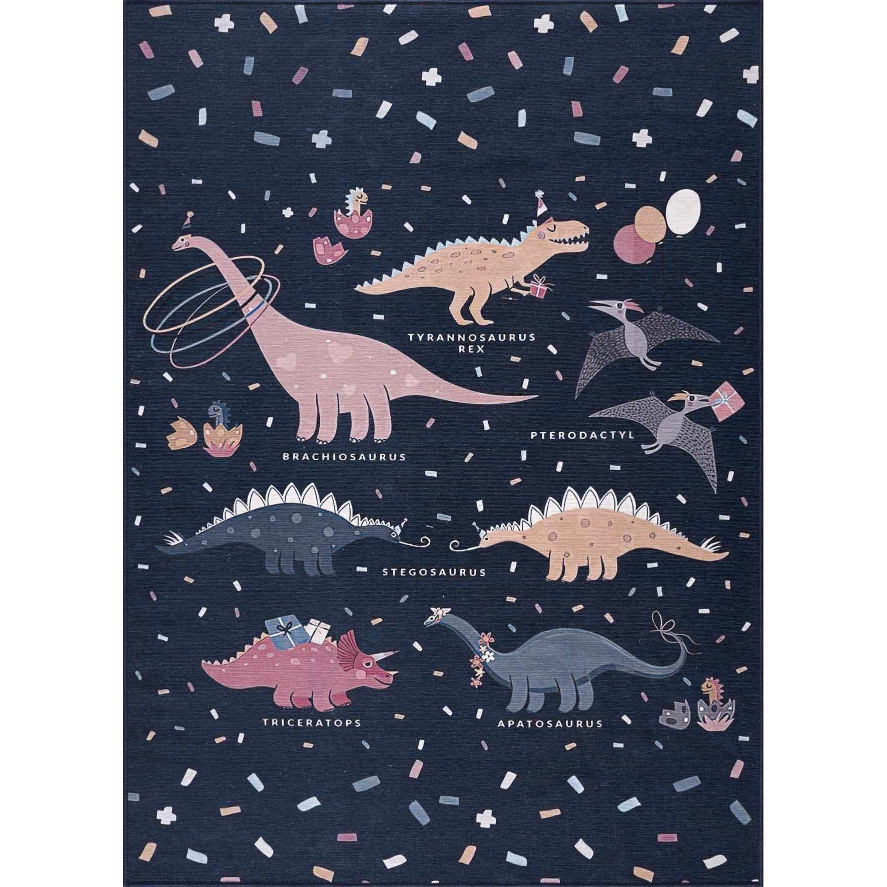 Milne Navy Dinosaur Washable Kids Rug