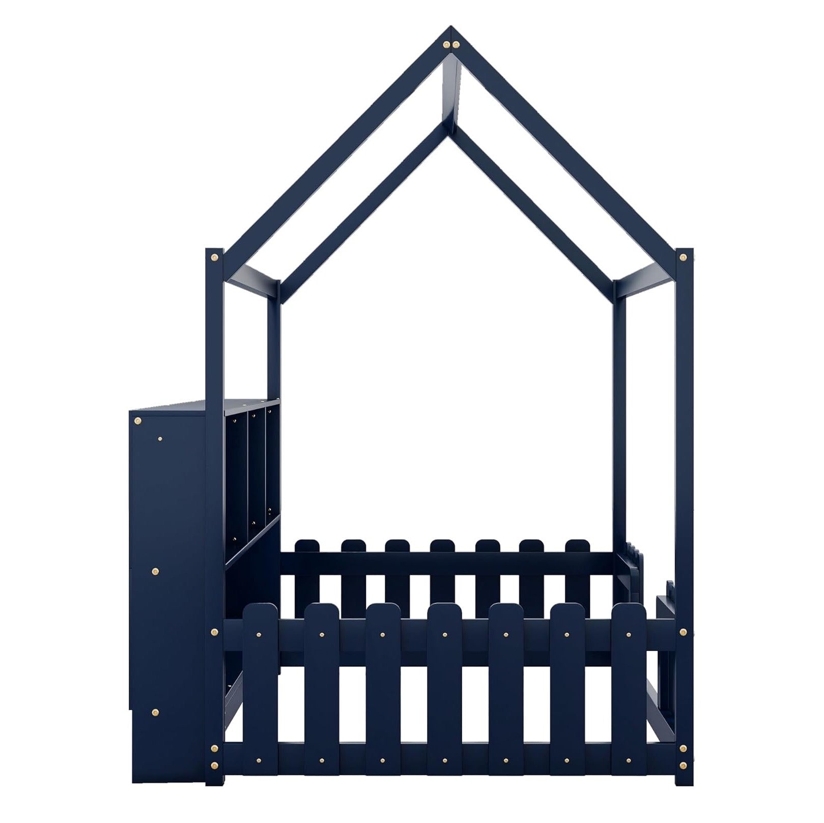 Navy Blue House-Style Wooden Bed for Kids