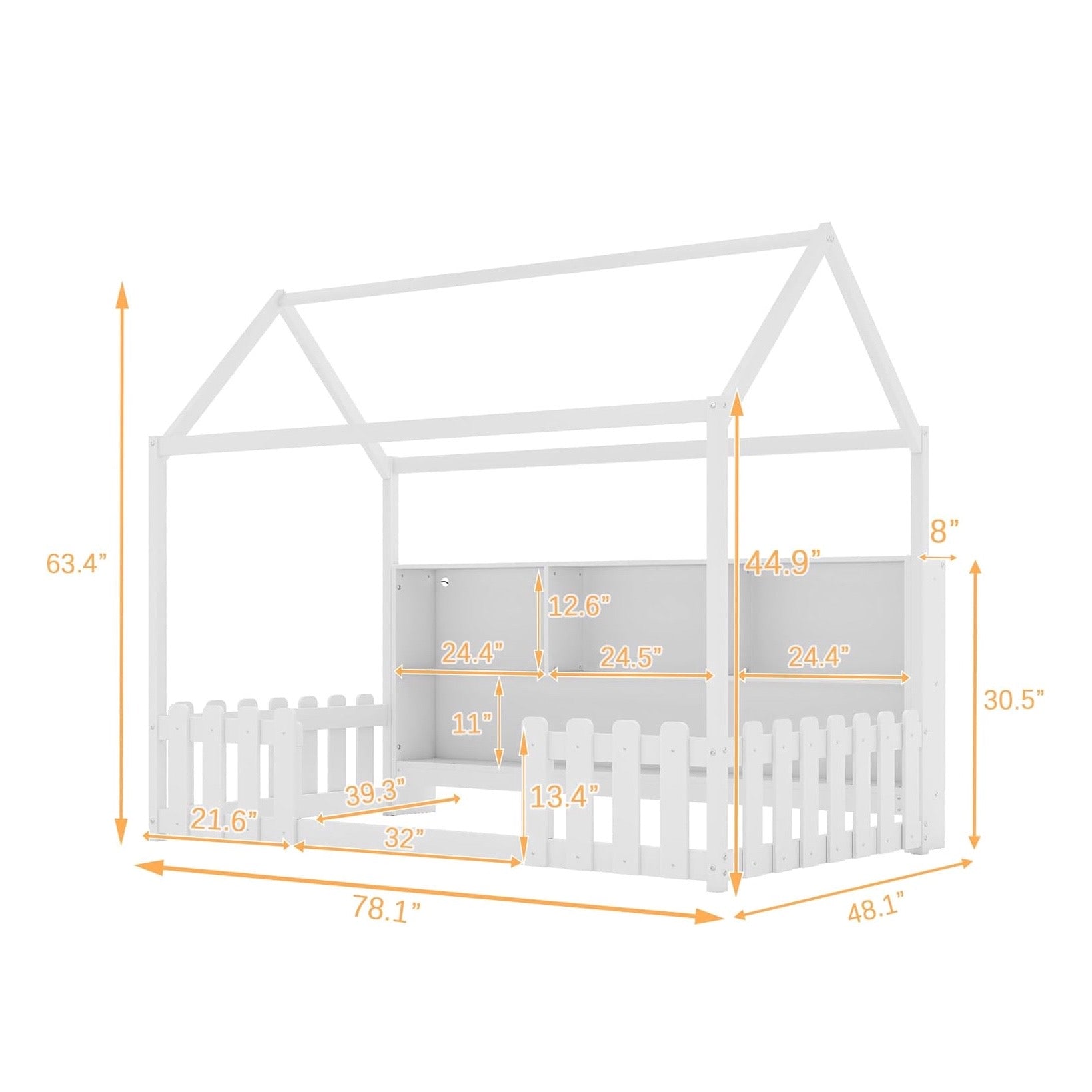 White House-Style Wooden Bed for Kids
