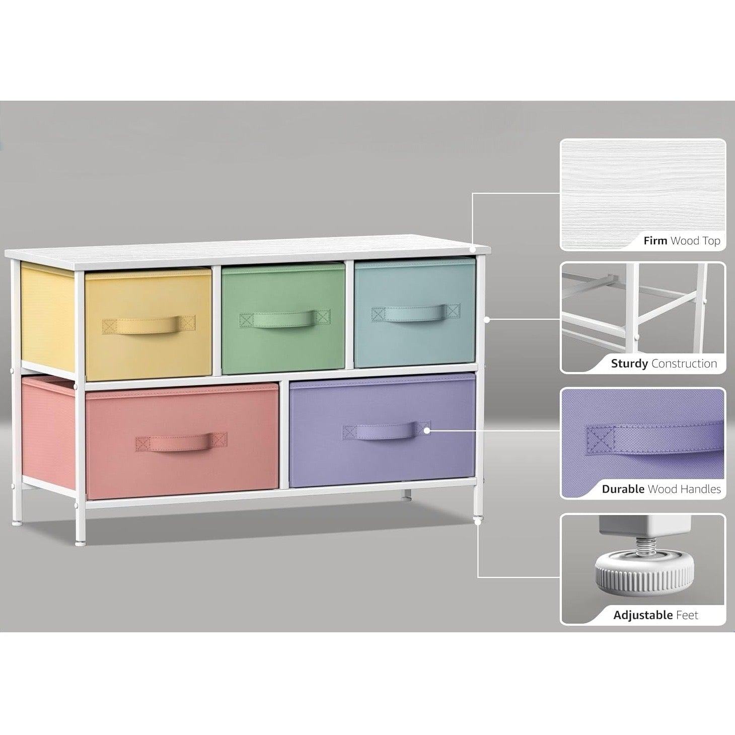 Kids Dresser with 5 Fabric Drawers - Multi Color