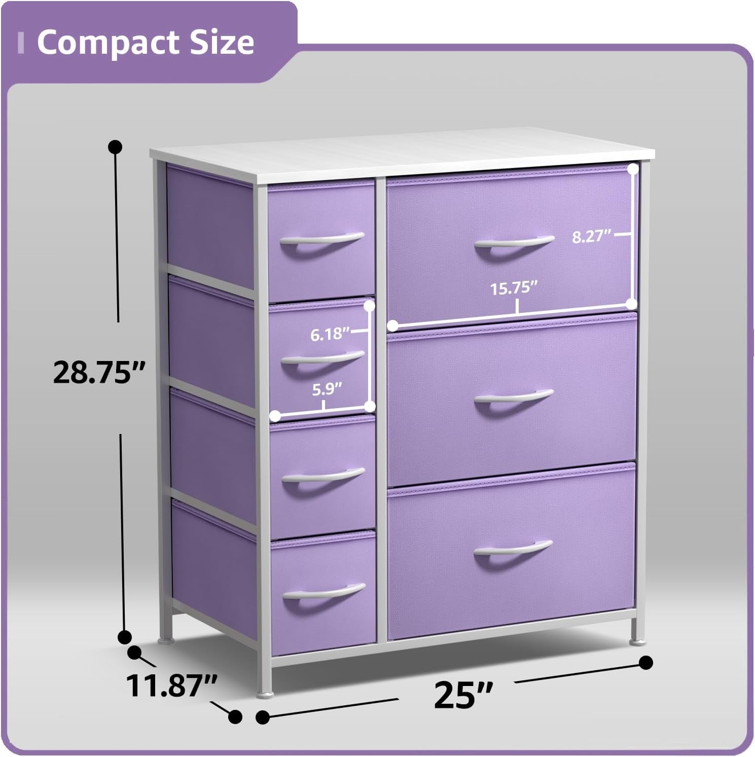 Kids Dresser with 7 Fabric Drawers - Purple