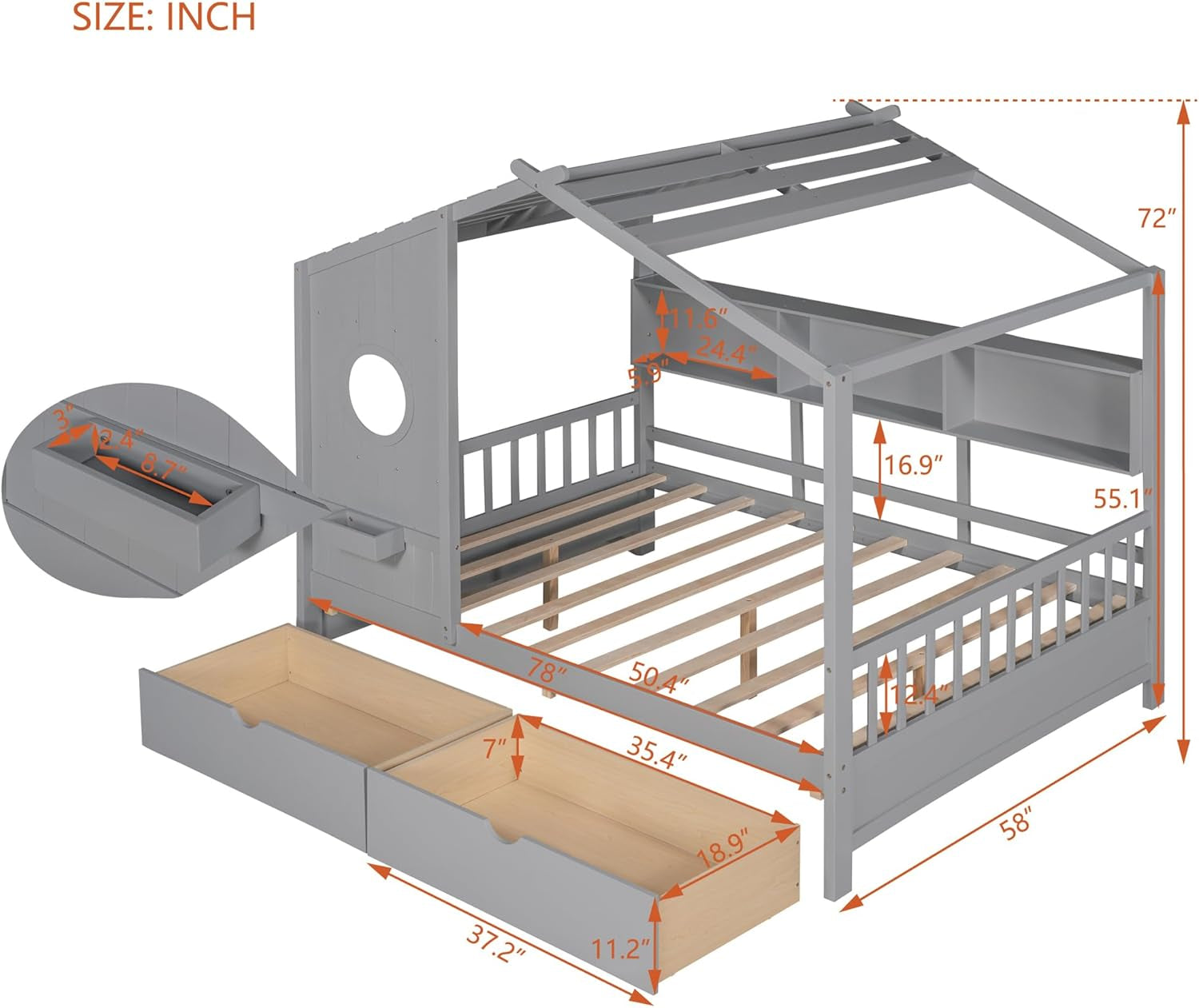 Kids House Bed with Storage Space