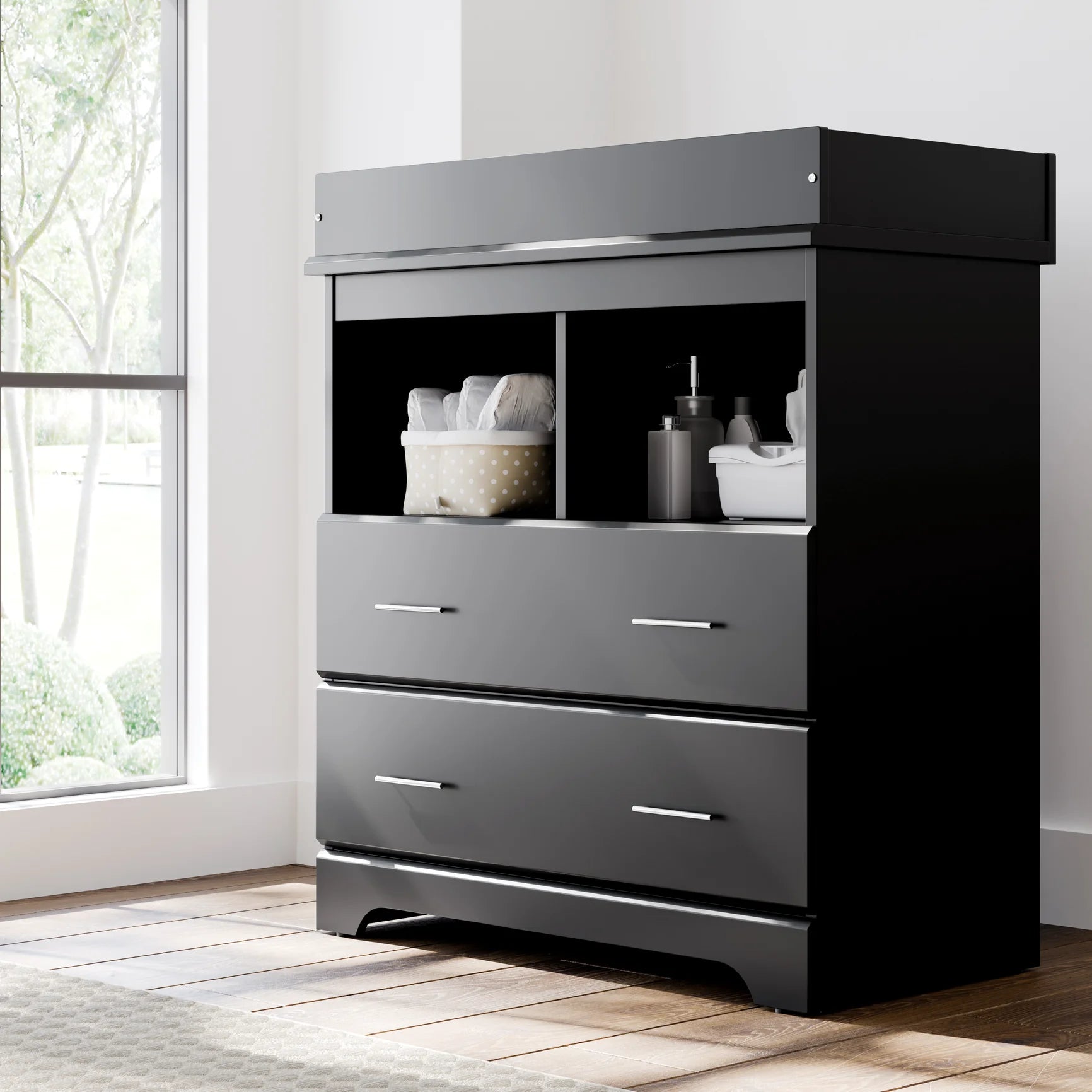 Brookside 2-Drawer Changing Table Dresser – Black