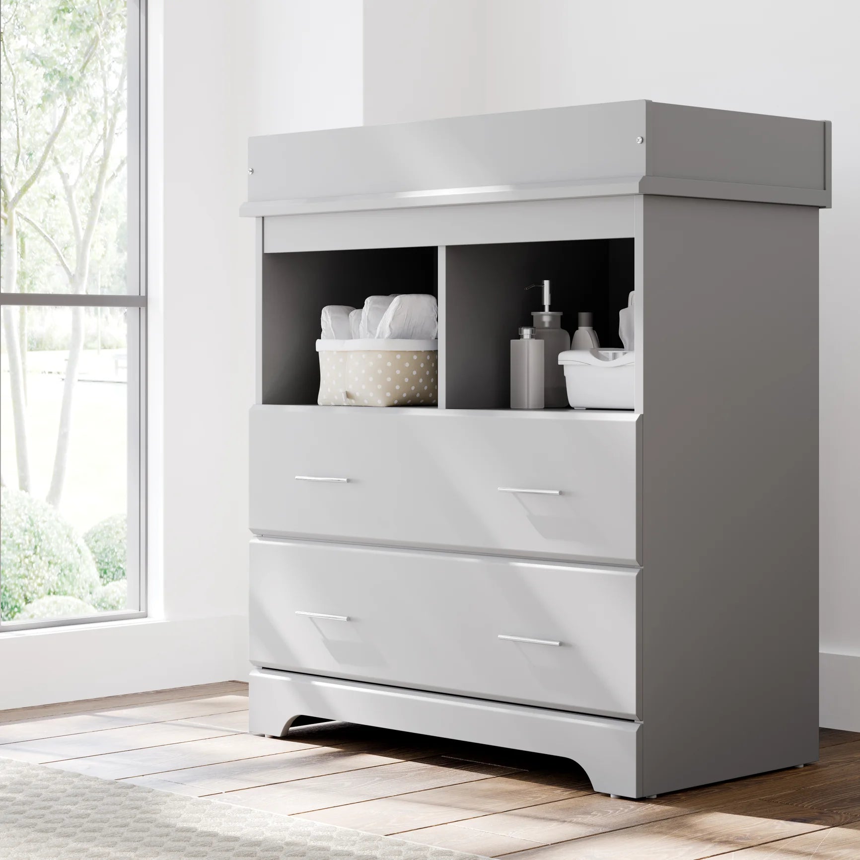 Brookside 2-Drawer Changing Table Dresser – Pebble Gray