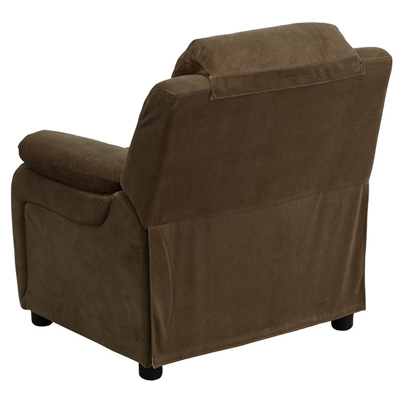 Padded Brown Microfiber Kids Recliner with Storage Arms