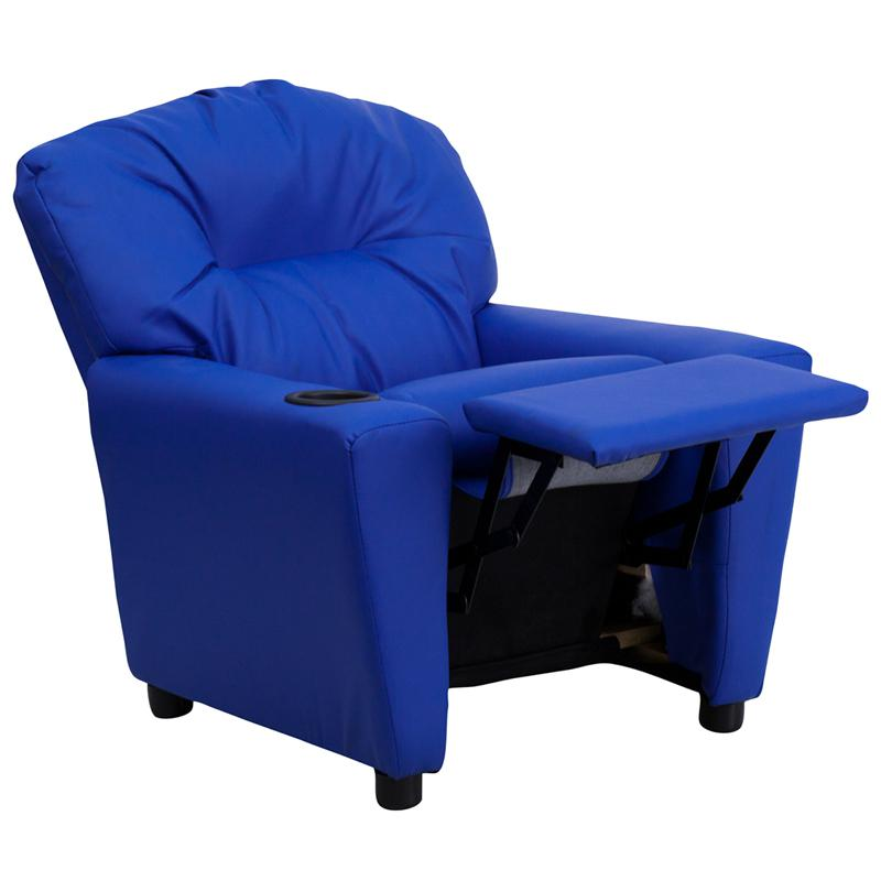 Blue Vinyl Kids Recliner with Cup Holder