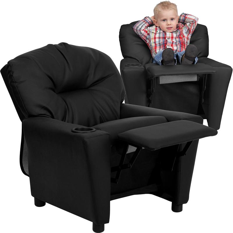 Black LeatherSoft Kids Recliner with Cup Holder