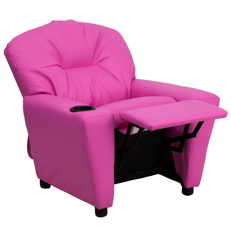 Hot Pink Vinyl Kids Recliner with Cup Holder