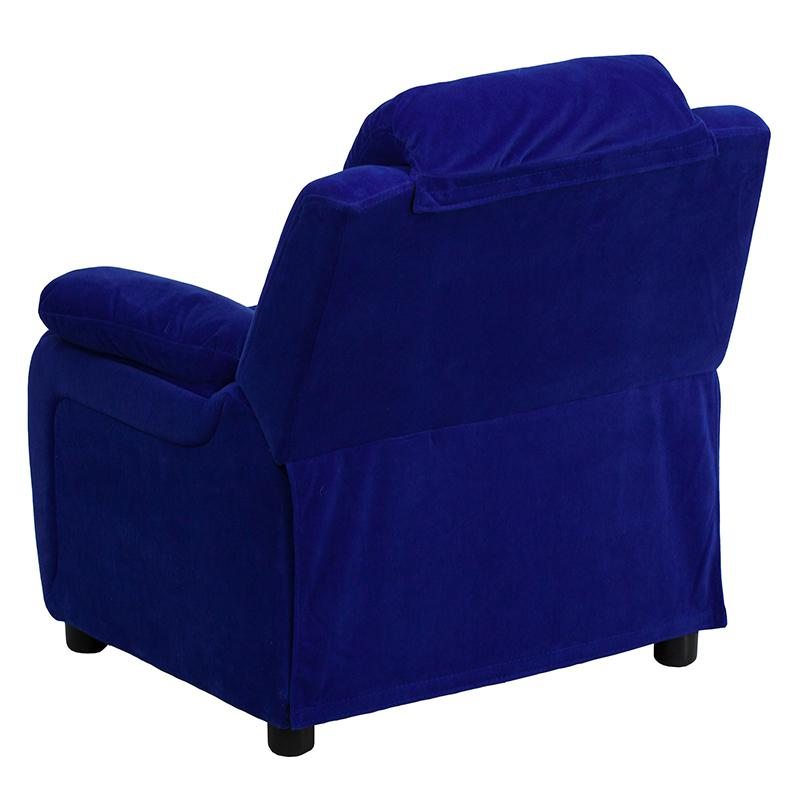 Padded Blue Microfiber Kids Recliner with Storage Arms