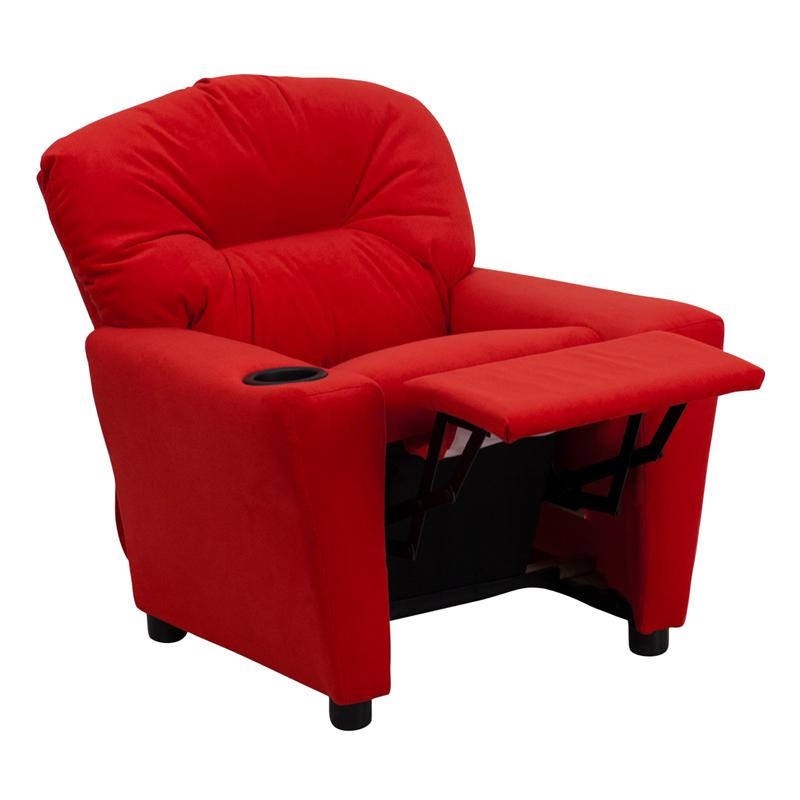 Red Microfiber Kids Recliner with Cup Holder