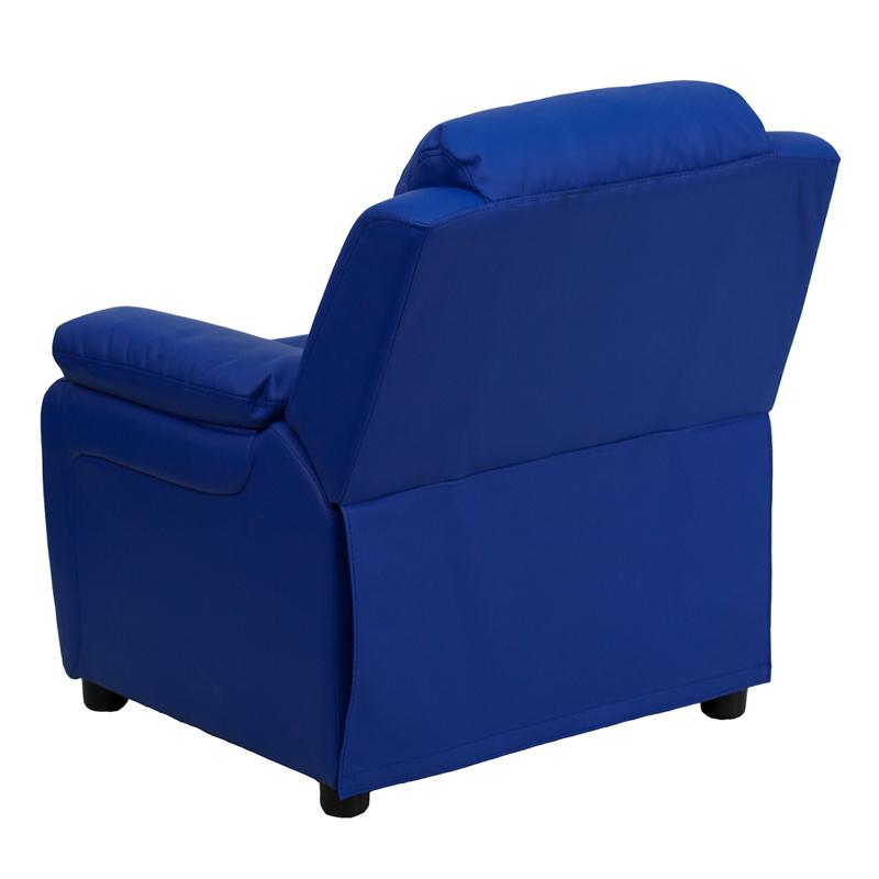 Padded Blue Vinyl Kids Recliner with Storage Arms