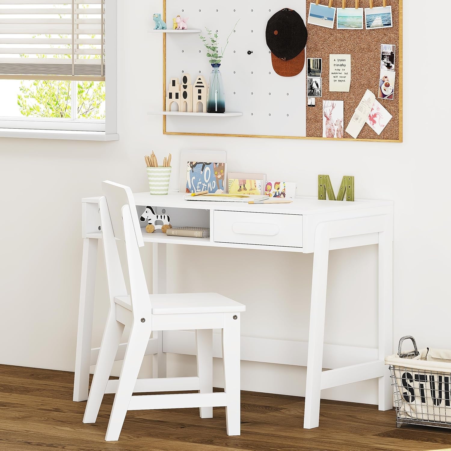 Kids White Desk and Chair Set