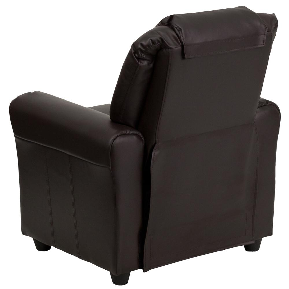 Brown LeatherSoft Kids Recliner with Cup Holder and Headrest