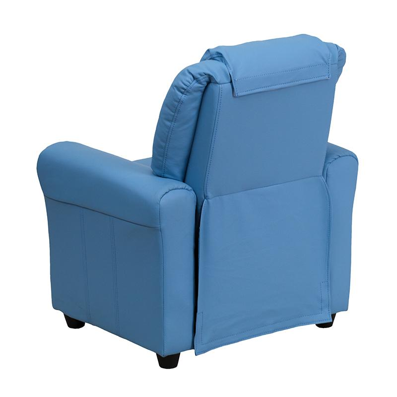 Light Blue Vinyl Kids Recliner with Cup Holder and Headrest
