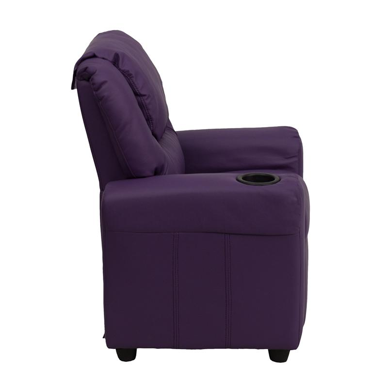 Purple Vinyl Kids Recliner with Cup Holder and Headrest