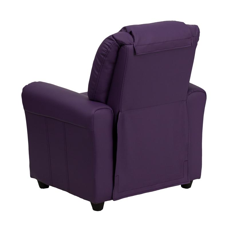 Purple Vinyl Kids Recliner with Cup Holder and Headrest