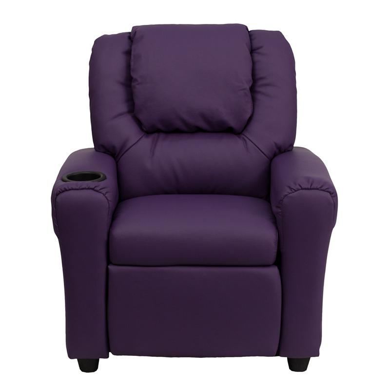 Purple Vinyl Kids Recliner with Cup Holder and Headrest