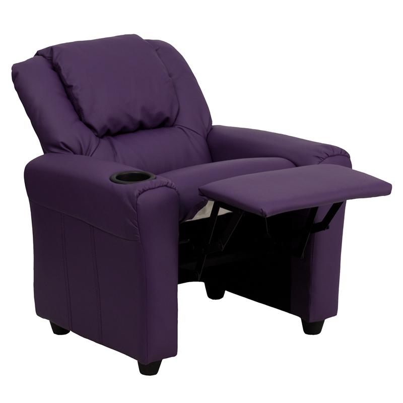Purple Vinyl Kids Recliner with Cup Holder and Headrest