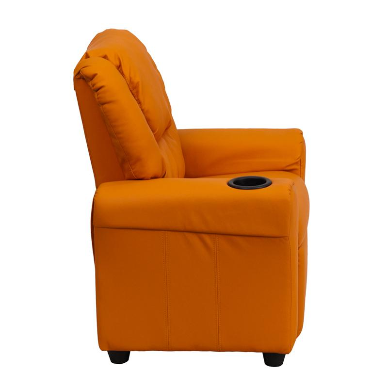 Orange Vinyl Kids Recliner with Cup Holder and Headrest