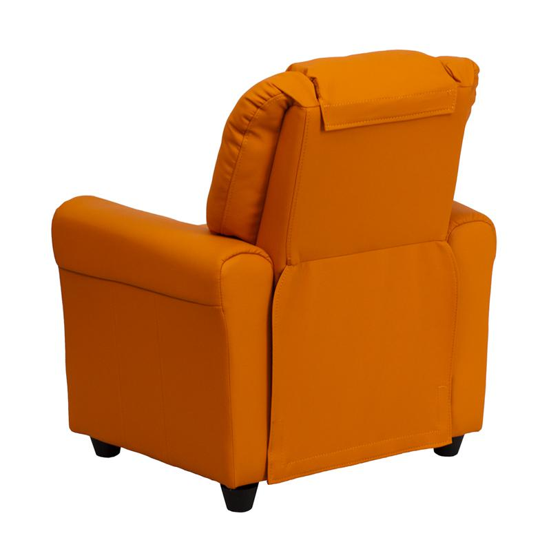 Orange Vinyl Kids Recliner with Cup Holder and Headrest