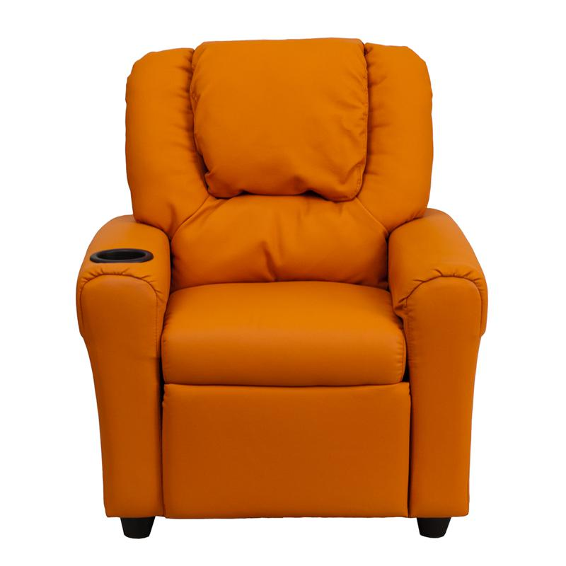 Orange Vinyl Kids Recliner with Cup Holder and Headrest