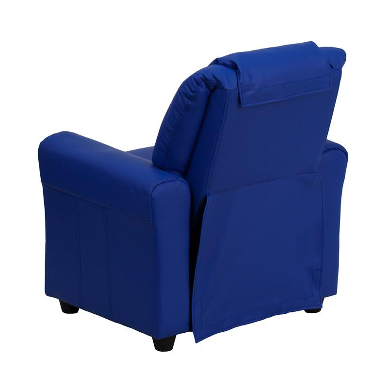Blue Vinyl Kids Recliner with Cup Holder and Headrest